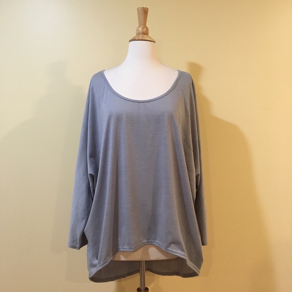 High Low 3/4 Dolman Sleeve Drapey Top Grey - Picture 2 of 5
